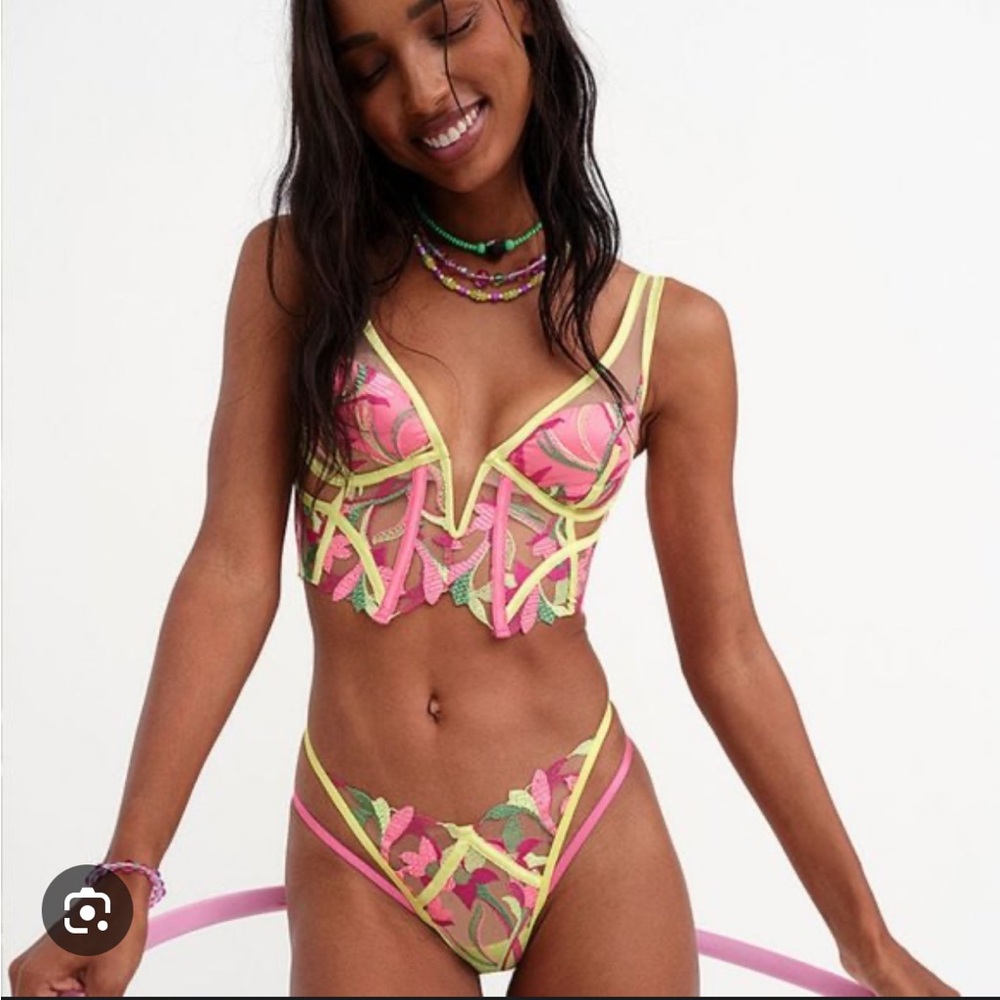 For Love And Lemons Vibrant Pink and Yellow Lace Bra - Picture 2 of 5